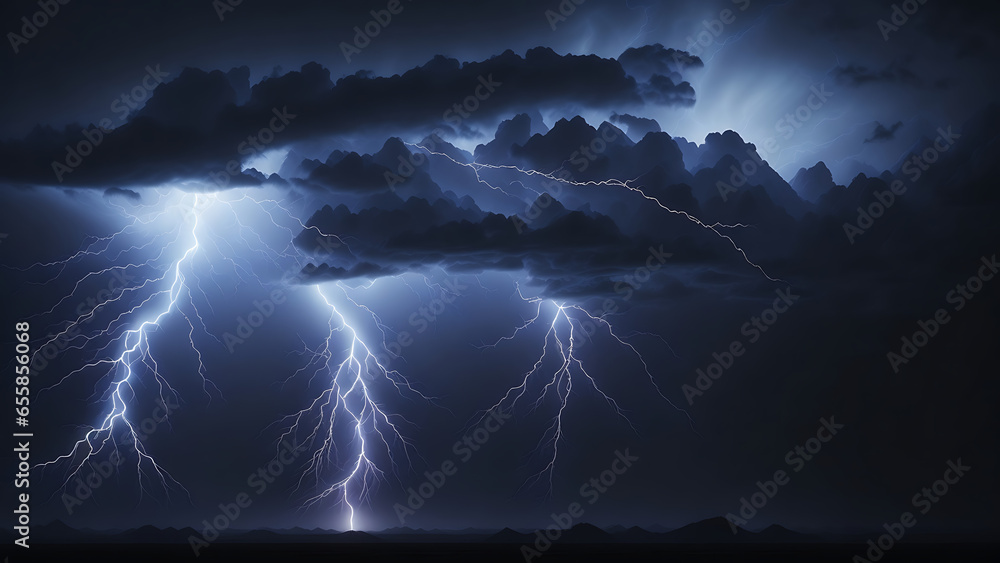  Lightning rays carry an electrical charge. thunder in the starless night sky
