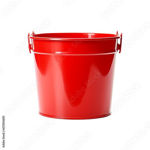Red metal bucket isolated on transparent or white background, png