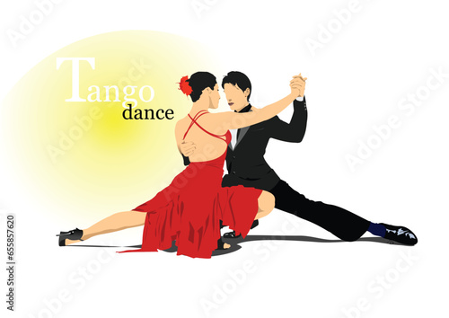 Couple dancing a tango. Vector Colored 3d