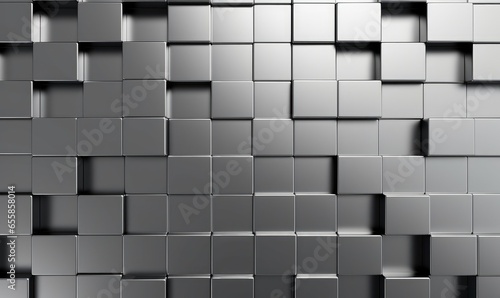 3D Tiles arranged to create a Square wall. Luxurious  Polished Background formed from Silver blocks. 3D Render  Generative AI