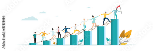 business mentor helps improve, holding stairs steps, mentorship, upskills, climb help, self development strategy flat.
