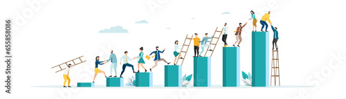 business mentor helps improve, holding stairs steps, mentorship, upskills, climb help, self development strategy flat.