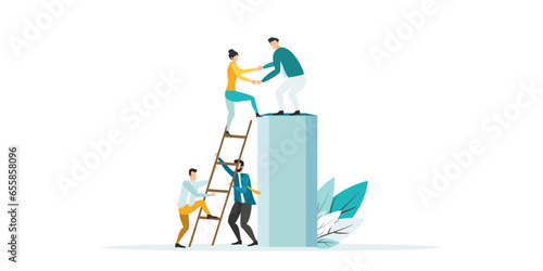 business mentor helps improve, holding stairs steps, mentorship, upskills, climb help, self development strategy flat.