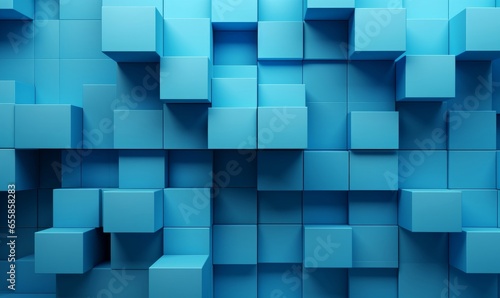 Modern Tech Background with Perfectly Aligned Multisized Blocks. Blue and Turquoise, 3D Render, Generative AI