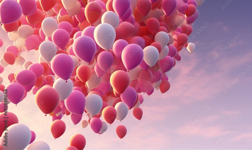 Colorful balloons rising into the in the air. Transition with matte, Generative AI