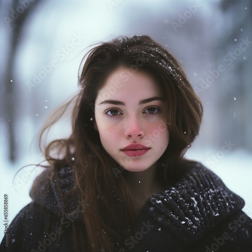 Portrait of a Young Woman in the Snow