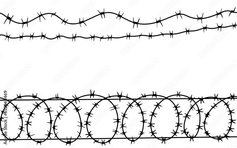Barbed wire vector fence barb wire border chain. Prison line war barb ...
