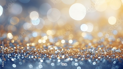 De-focused background of sparkling silver, gold and blue glitter