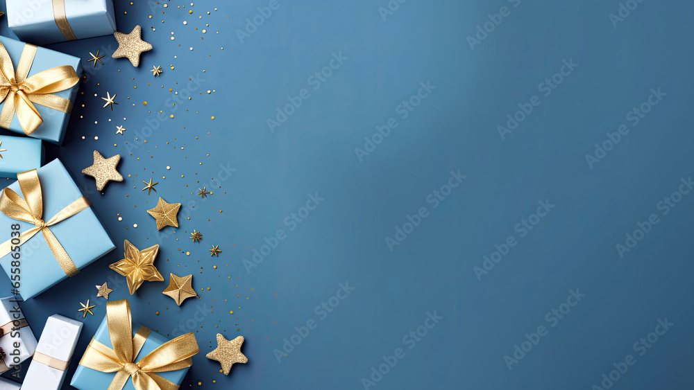 Christmas background with christmas baubles, gifts decoration - Xmas theme