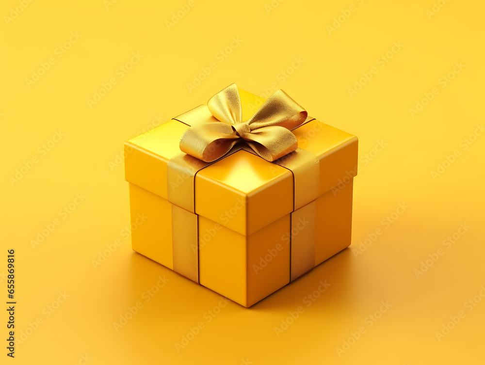 Gift box isolated on solid yellow background Gift box isolated on solid yellow background