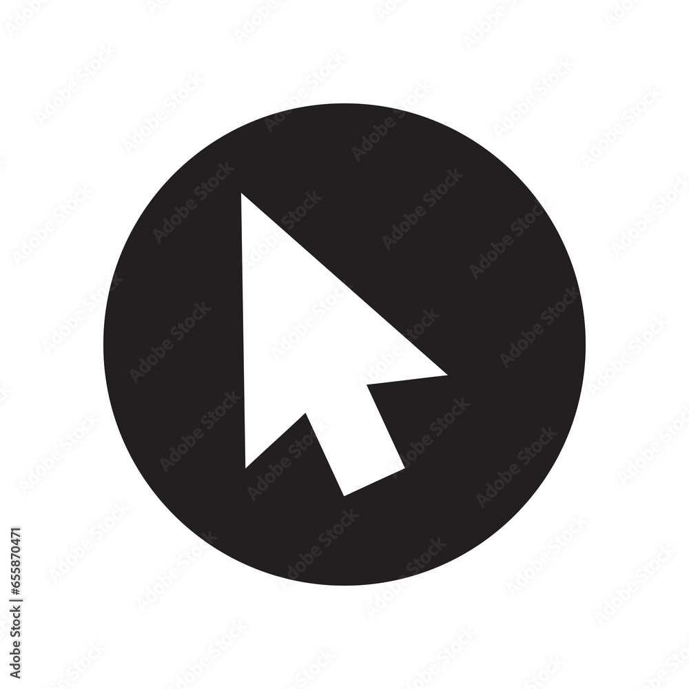 Cursor icon vector. Click arrow logo design. Pointer vector icon illustration in circle isolated on white background Cursor icon vector. Click arrow logo design. Pointer vector icon illustration in circle isolated on white background