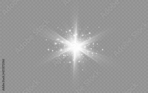Dazzling flash. Bright Star. Magic dust. Brilliant vector. Bright sun. Glare. shining beam. Rash.