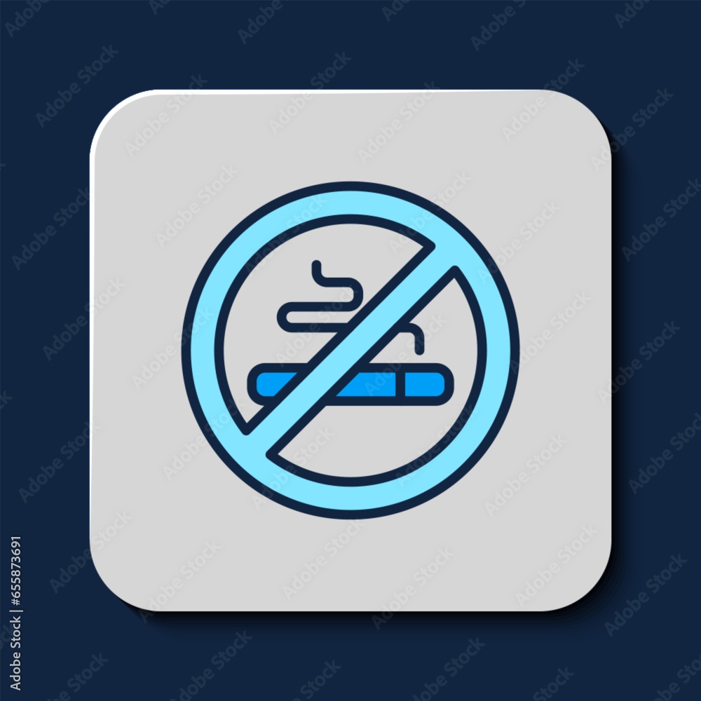 Filled outline No Smoking icon isolated on blue background. Cigarette symbol. Vector Filled outline No Smoking icon isolated on blue background. Cigarette symbol. Vector