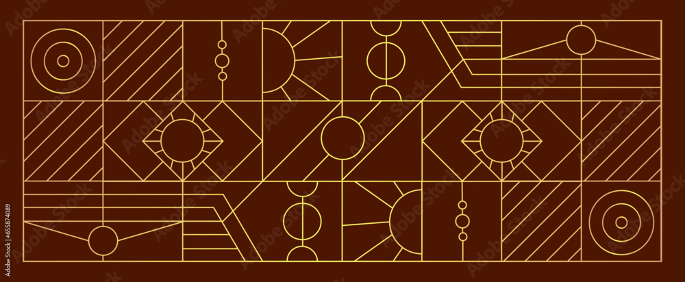 Geometric gold line art and art deco background vector. Line gold decorative borders. Vector illustration
