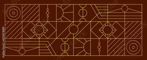 Geometric gold line art and art deco background vector. Line gold decorative borders. Vector illustration