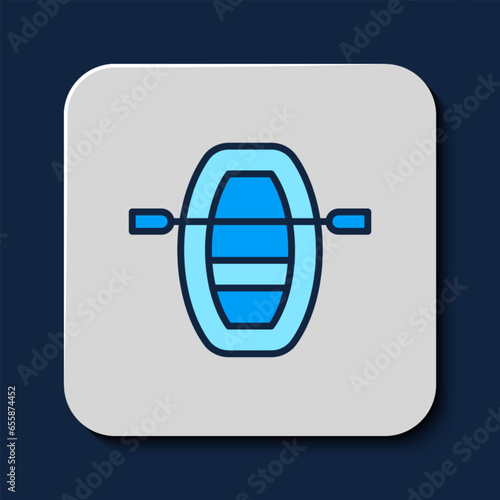 Filled outline Boat with oars icon isolated on blue background. Water sports, extreme sports, holiday, vacation, team building. Vector