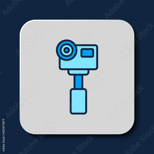 Filled outline Action extreme camera icon isolated on blue background. Video camera equipment for filming extreme sports. Vector