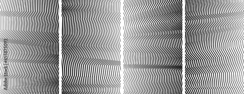 Abstract wavy, weaving, billowy and undulating lines wallpaper.  Squiggle, squiggle parallel stripes collection. Pulse warp effect background set.  Curvy, squiggle, squiggle lines backdrop.