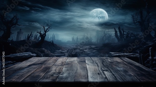 Wooden table against the ba...