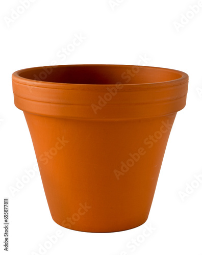 Classic clay flower pot isolated on a white background. Empty clay terracotta pot