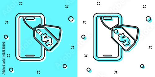 Black line Online auction icon isolated on green and white background. Bid sign. Auction bidding. Sale and buyers. Random dynamic shapes. Vector