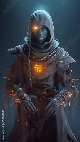 Fantasy portrait of man in death costume. Halloween concept. 3D Rendering