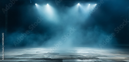 scene, stage light with colored spotlights and smoke photo