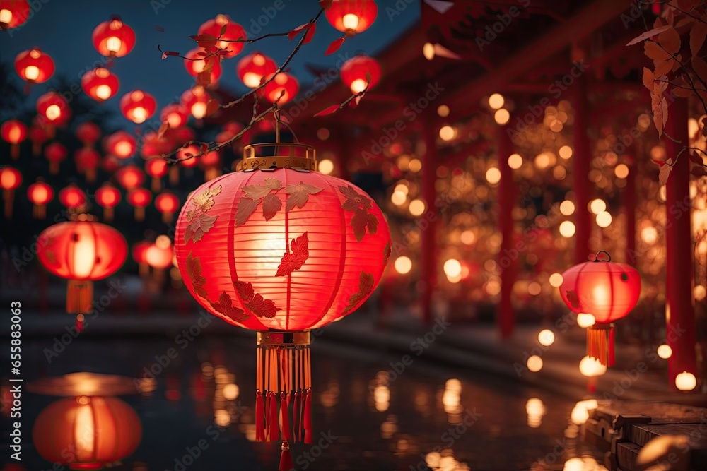 Red chinese lantern in midautumn festival. ai generative Red chinese lantern in midautumn festival. ai generative