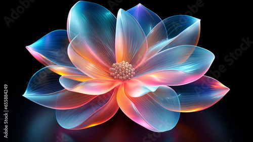 Futuristic Symphony: 3D Transparent Glass Flowers Blossoming Amidst Pearl White Abstract Dynamic Holography, Crafting a Luxurious Banner Background and Wallpaper Extravaganza 