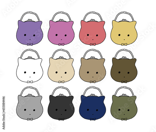 猫のがまぐちバッグのイラストセット