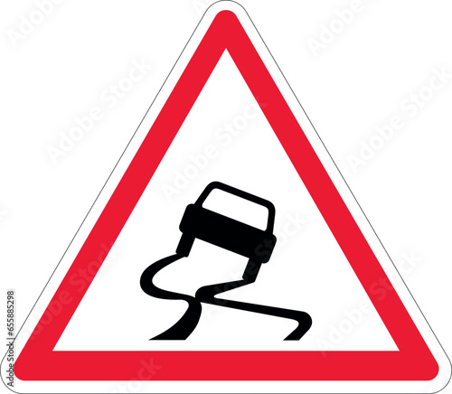 Panneau de danger - Chaussée particulièrement glissante - A4