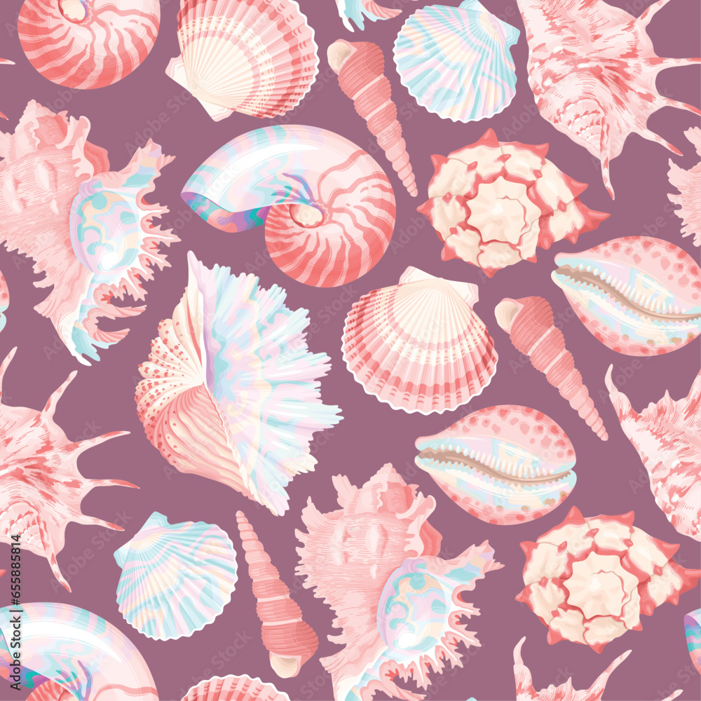 White and pearly shells vector seamless pattern White and pearly shells vector seamless pattern