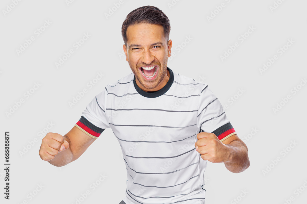 Fototapeta premium soccer fan cheering - celebrating on isolated background