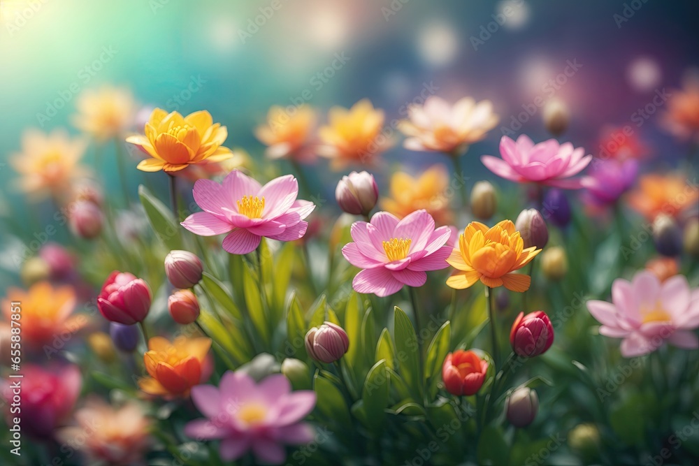 Obraz premium spring flowers on blurred background. ai generative
