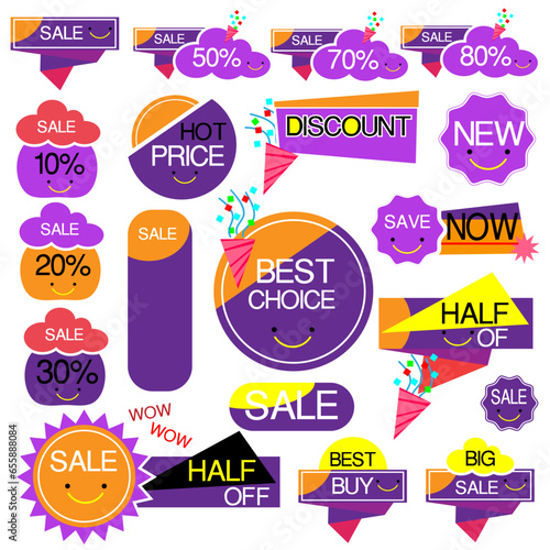Set of purple ribbon sale labels
