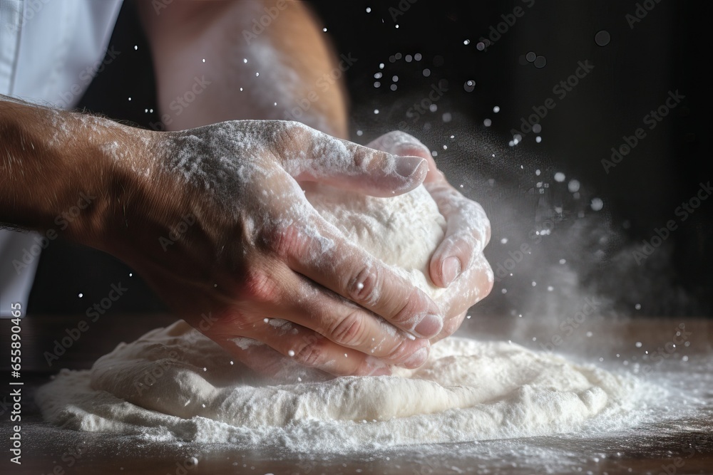 Male Chief Kneading Dough for Pasta or Pizza Male Chief Kneading Dough for Pasta or Pizza