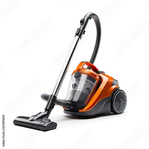 Orange Electric Vacuum Cleaner on White Background