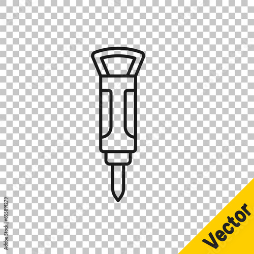Black line Construction jackhammer icon isolated on transparent background. Vector