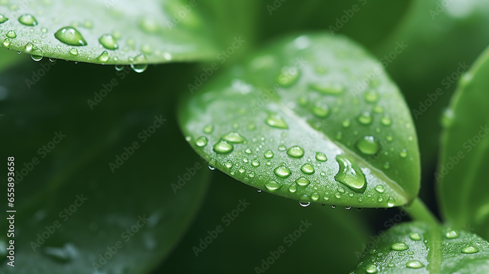 water drops on a green leaf water drops on a green leaf