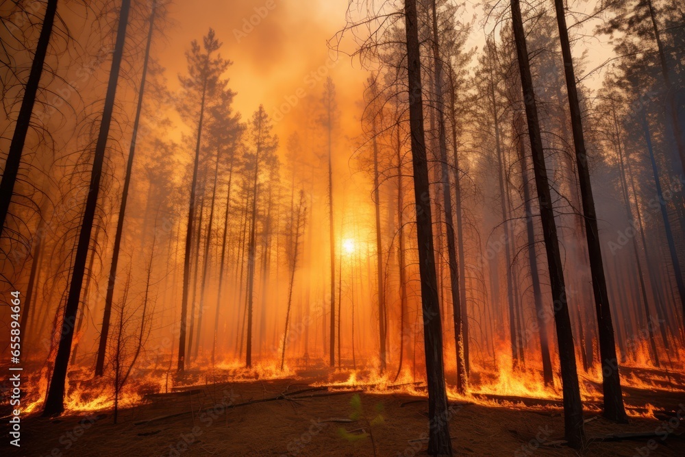 Dry summers and forest fires. A burning coniferous forest. Disaster for animals and disruption of ecosystems. Dry summers and forest fires. A burning coniferous forest. Disaster for animals and disruption of ecosystems.