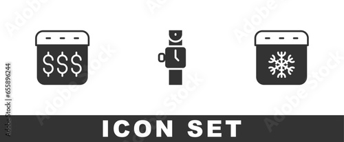 Set Payday, calendar with dollar, Wrist watch and Calendar winter icon. Vector