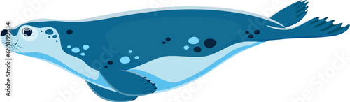 Fur seal animal character. Isolated vector graceful and agile marine mammal with thick fur and streamlined body. It spends most of its life in the ocean, surfacing to bask in the sun on rocky shores