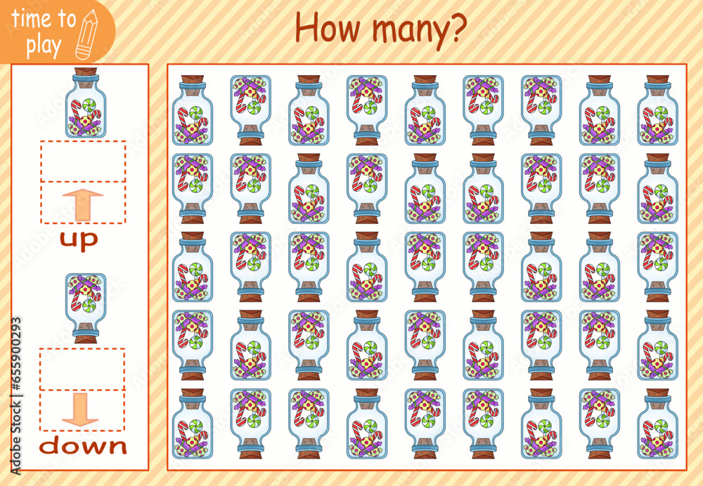 children's educational game, tasks. count how many elements will be placed on the right and how