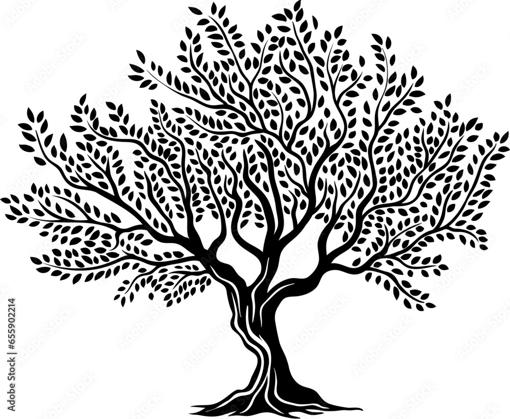 Obraz premium Olive tree isolated silhouette icon. Environment and ecology monochrome symbol, eco product or organic farm garden vector sign. Natural olive oil production symbol or icon with tree trunk and leaves