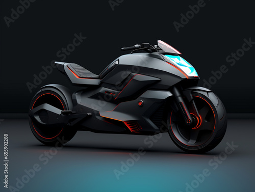 3D illustration of a futuristic sport bike isolated on a plain background. Designed aerodynamically according to its ability to accelerate at high speed.