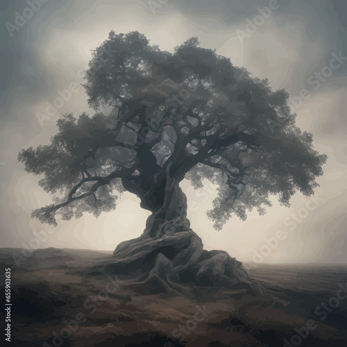 3d render. tree in fog. high quality illustration 3d render. tree in fog. high quality illustration 3d render of a fantasy tree on a cloudy dark sky. 