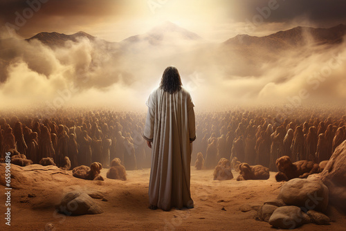 Slika na platnu Generative AI picture of Jesus Christ preaching on the mountain teaching discipl