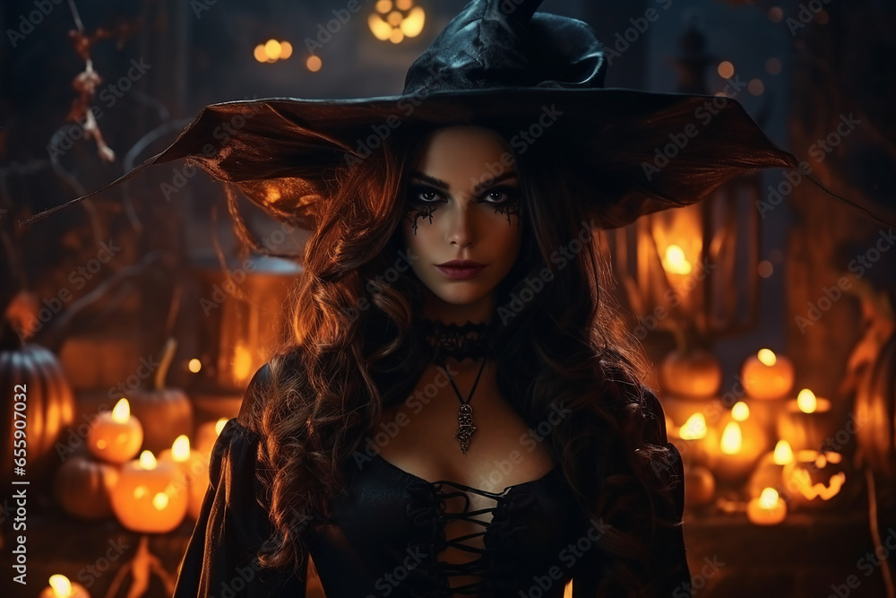 Generative ai collage photo of dark witch doing black magic ritual in halloween midnight Generative ai collage photo of dark witch doing black magic ritual in halloween midnight