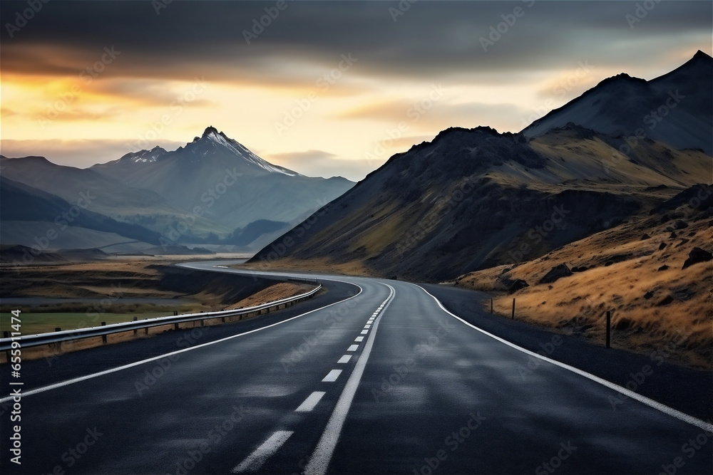 Empty long mountain road to the horizon Empty long mountain road to the horizon
