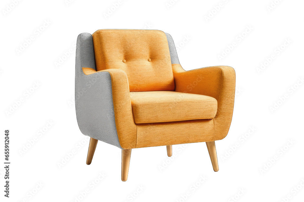Mid-century modern accent chair sofa, transparent background, isolate die cut png file Mid-century modern accent chair sofa, transparent background, isolate die cut png file